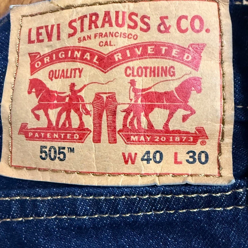 Levis 505 Regular Fit Straight Leg Jeans‎ Mens 40x30 Dark Indigo Blue Blank Tab
